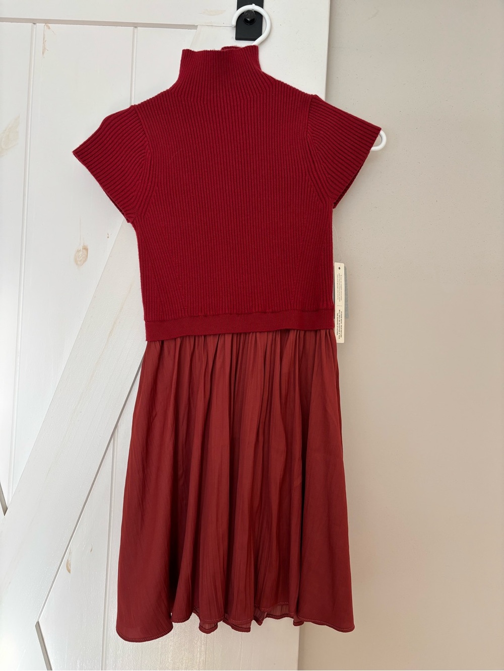 Anthropologie Red Ribbed Knit Top with Rust Red Skirt Casual Dress